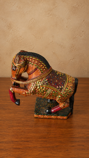 Indian wooden royal horse figurine